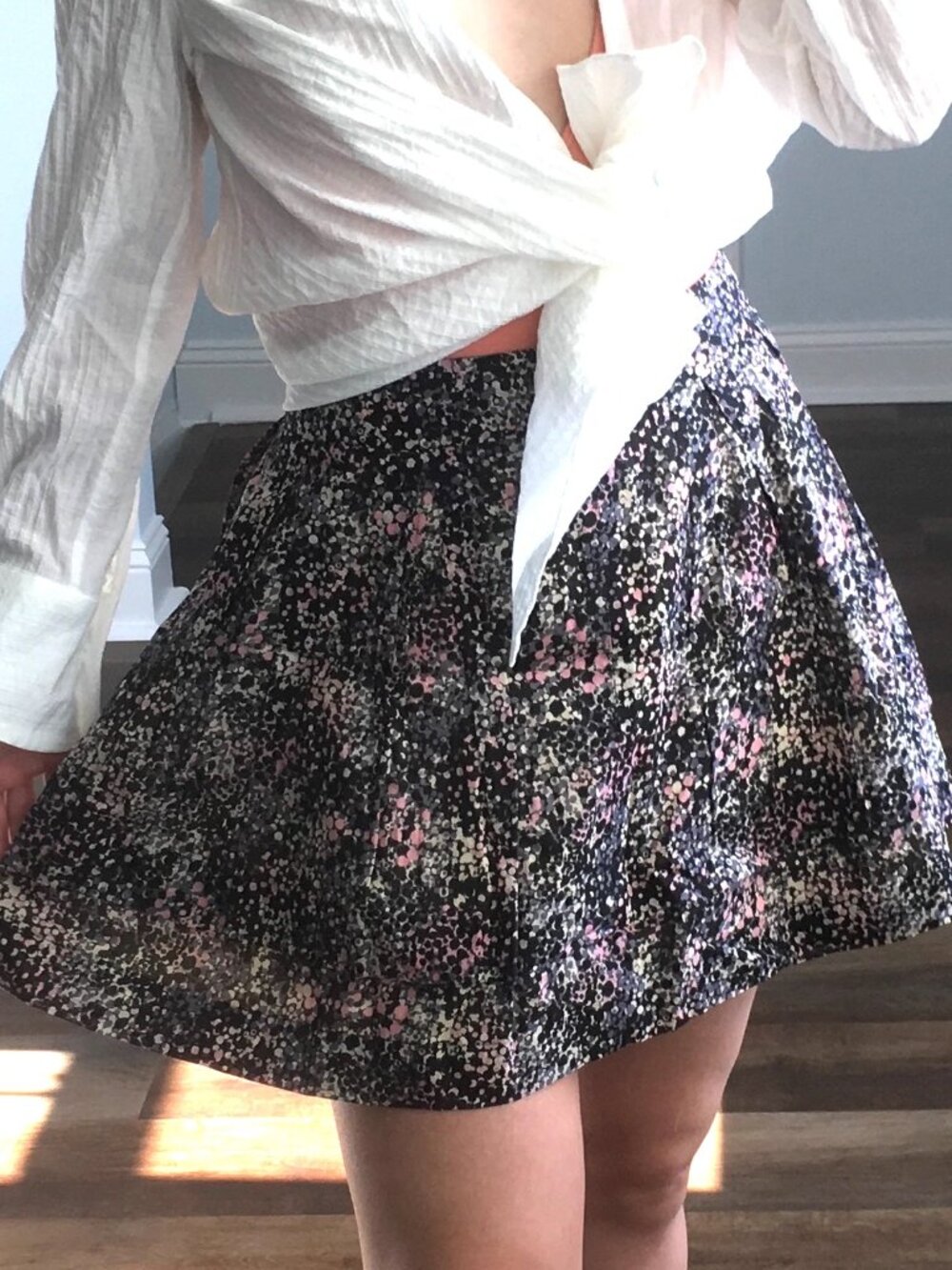 Hinge Skirt High Waisted Dot Abstract Print Flared A Line Mini Cotton Small